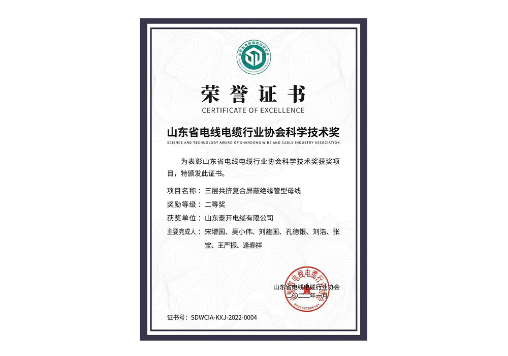 科學技術獎（三層共擠復合屏蔽絕緣管型母線）